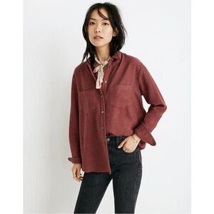 Madwell Flannel Sunday Shirt Oversized Shacket Women's L Brushed Cotton Pockets